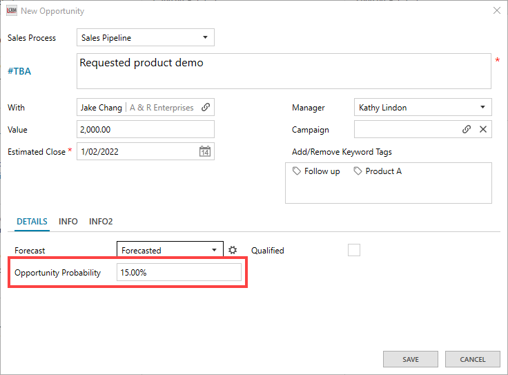 How to record Stage Probability & Opportunity Probability – Legrand CRM ...