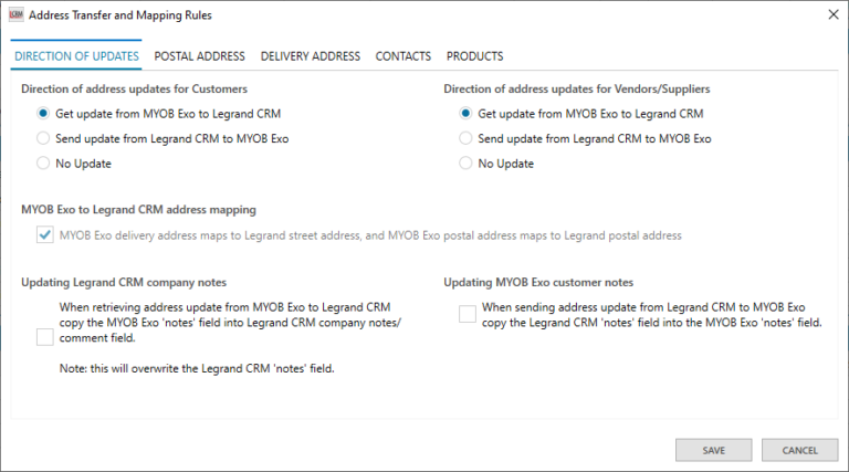 How to specify Data Transfer Rules for MYOB EXO Integration – Legrand ...