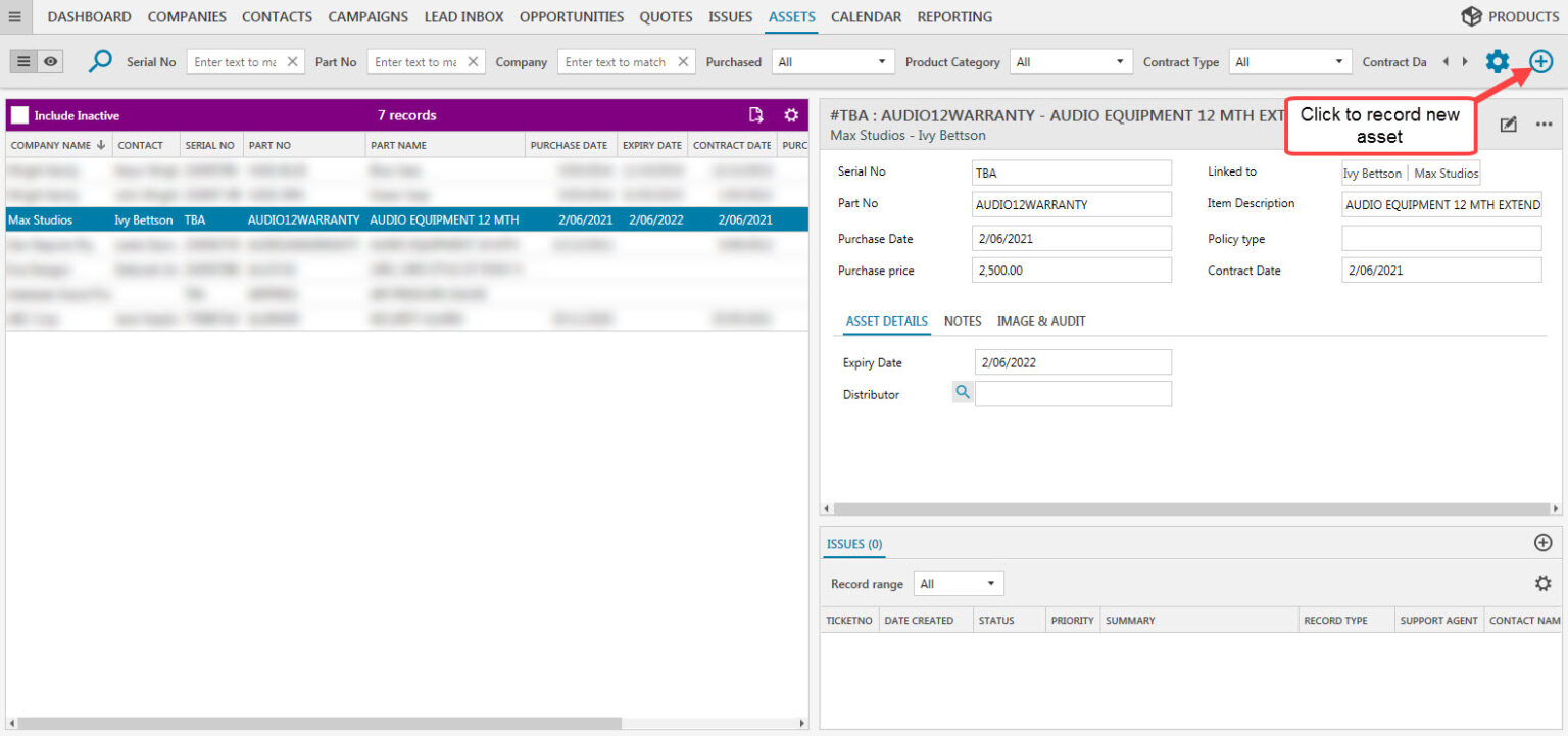 How to record an Asset Legrand CRM Knowledge Base